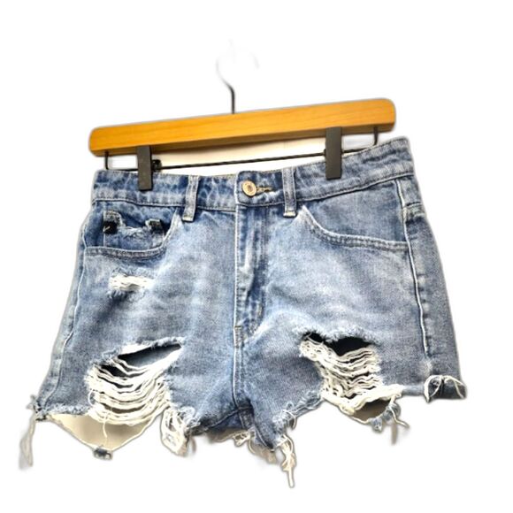 KanCan Pants - Kancan Light Wash Destroyed Denim Shorts Ripped Festival Summer Shorts SM